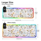 Colorful Doodle Dogs Words Wireless Charging Mouse Pad for Mobile Phone Extra Large Gaming Mousepad with 13 Lighting Modes Computer Mat for Gaming MacBook PC Laptop Desk Home Office